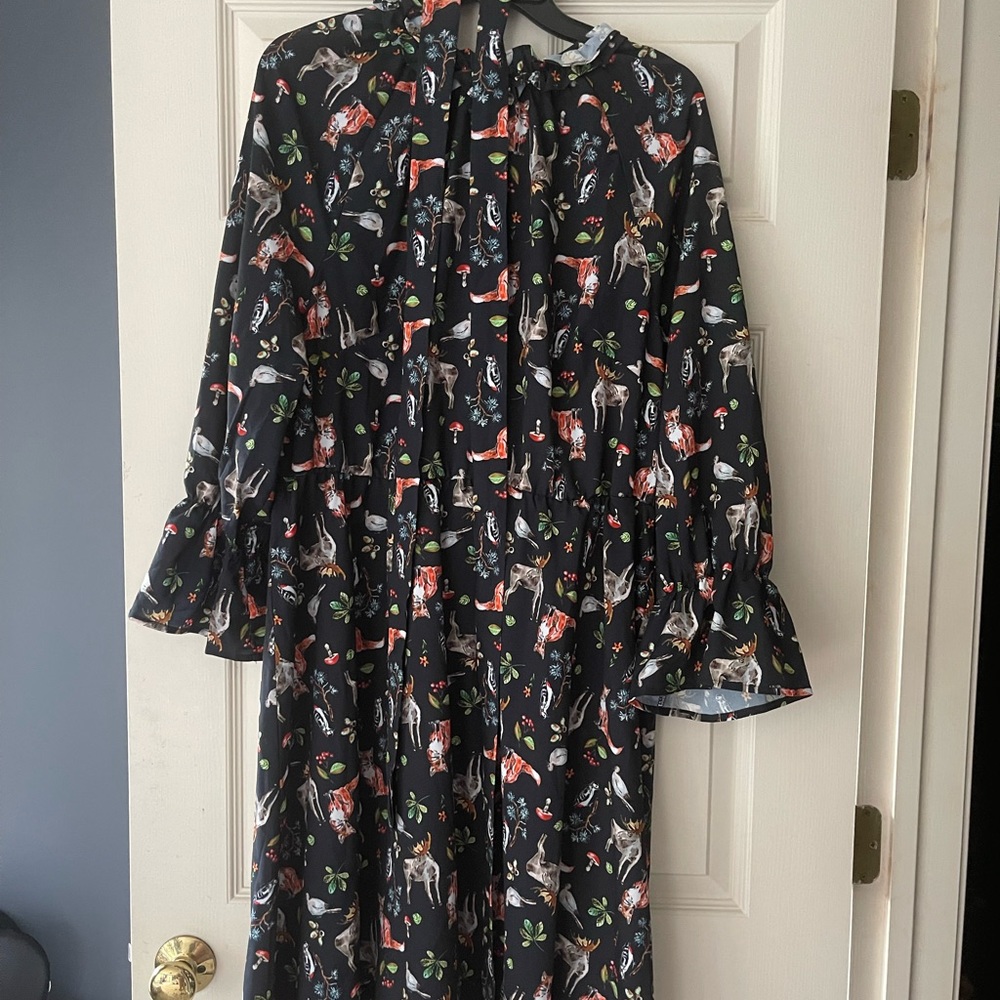 Eloquii nature print dress with foxes